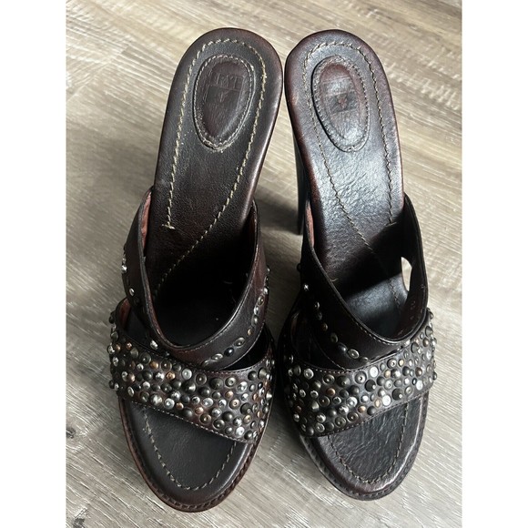 Frye Womens Joy Vintage Brown Beaded Open Toe Slip On Slide Sandals US 9.5 B - Picture 2 of 9